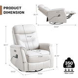 choairy Recliner Chair for Adults, Power Faux Leather Rocker Recliner Massage and Heat, Oversized Swivel Reclining Nursery Chair with USB Ports for Living Room, Office Beige