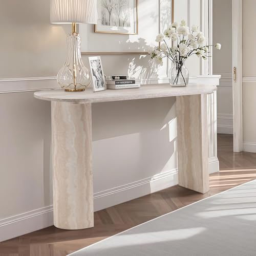 LKTART 55" MDF Console Table for Entryway, Narrow Entryway Table with Faux Mars Marble Pattern, Couch Table Behind Sofa with Curved Legs for Living Room Hallway Foyer LKTART