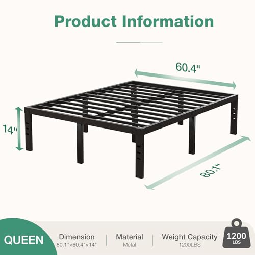 Novilla Queen Bed Frame, 14 Inch Metal Platform Bed Frame Queen Size with Storage Space Under Bed, Heavy Duty Steel Slat Support, Easy Assembly, No Box Spring Needed Novilla