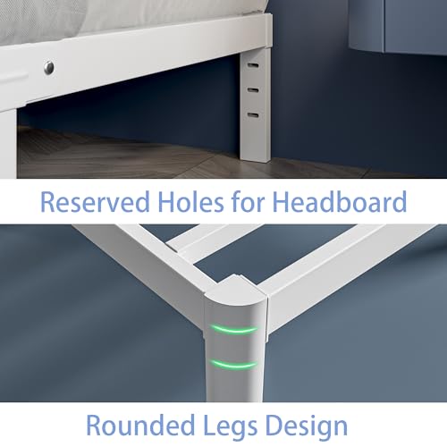 KZZLOL White Twin Size Bed Frames 12 Inch, Metal Platform Twin Bed Frame No Box Spring Needed, Heavy Duty Steel Support 3500 LBS, DIY Headboard, Round Legs, Noiseless, Storage Space, Easy Assembly KZZLOL
