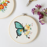 Bonroy 4 Sets Embroidery Kit for Beginners,Embroidery Art Craft Handy Sewing Include Clothes with Pattern,Embroidery Hoops, Instructions,Color Threads Needle (Butterfly) (CX-55)