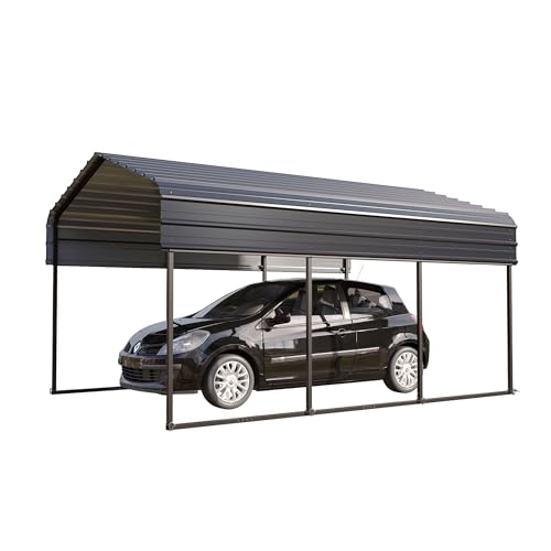 MFSTUDIO Carport 10x15 ft, Outdoor Heavy Duty Metal Shed Carports, Metal Garage Car Shelter Shade Car Port with Galvanized Roof, Frame and Bolts for Cars, Truck and Boats MFSTUDIO