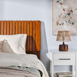 Walker Edison Queen Transitional Vertical Slatted Headboard Solid Wood Bed, Queen Size, Brown Walker Edison