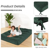 8 Inches Futon Mattress Queen Size, Futon Sofa Couch Bed with Straps, Thick Corded Fabric Floor Futon Mattress for Adults, Sleeping Mat Foldable Mattress for Camping, Green(Frame Not Included) Bliss Homey