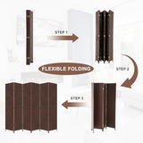 6 Panel Folding Portable Partition Screen ，71”high， Room Divider Wood Screen with Bamboo Mesh Woven Design Room Dividers Privacy Screens Dividers for Home Office Restaurant Bedroom, Brown RROCOSIA