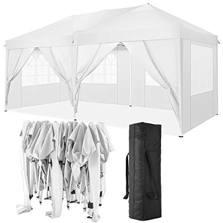 COBIZI 10x20 Pop Up Canopy Tent with 6 Sidewalls for Parties, Waterproof Camping, Ez Up Party Tent, Outdoor Portable Gazebo for Backyard, Commercial Event, White COBIZI
