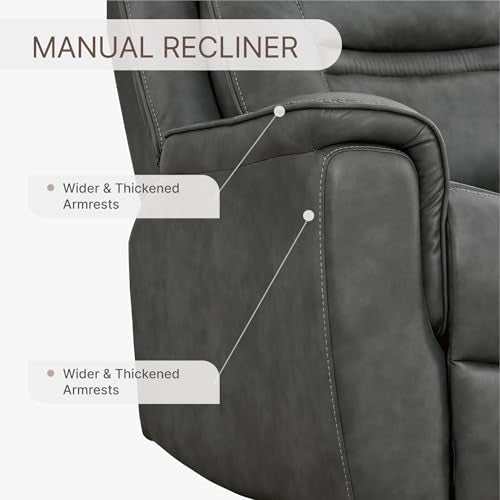 KISLOT Leather Recliner Chair, 360° Swivel Rocker Faux Leather Manual Recliner with Adjustable Backrest & Footrest Ergonomic Single Lounge Chair for Living Room, Bedroom, Home Theater