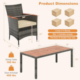 HAPPYGRILL 9 Pieces Outdoor Dining Set, Acacia Wood and Rattan Furniture Set with 1 Large Rectangular Table and 8 Chairs with Cushions, Patio Wicker Dining Table and Chairs Set HAPPYGRILL