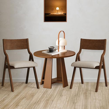 Ball & Cast Folding Chairs Set of 2 with Back & Padded Cushion,Portable Foldable Dining Upholstered Stool W/Solid Wood Frame,Ergonomic Design,for Kitchen,Office,Outdoor Events,Walnut Ball & Cast