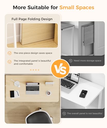 POLWKZU Folding Desk Small Foldable Desk for Small Space, 31.5 Inches Writing Computer Desks in Study, Home Office Foldable Office Desks for Bedroom, Oak POLWKZU