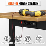 SGHATAJ 48” Adjustable Height Workbench with Drawers, Heavy-Duty Solid Wood Work Table with Lockable Wheels and Power Outlets, 3000 Lbs Capacity Workstation for Garage, Workshop, Home, Office SGHATAJ