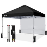 CROWN SHADES 10x10 Pop Up Canopy with 1 Side Wall - Beach Tent with One Push Setup - Outdoor Sun Shade for Events, Parties, Camping - Gazebo with STO-N-Go Cover Bag (Black) CROWN SHADES