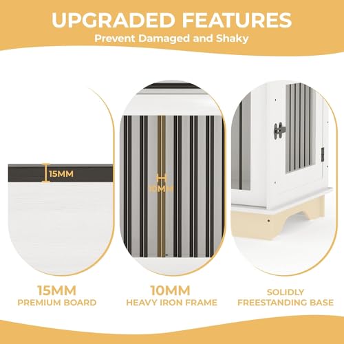 Dog Crate Furniture for 2 Dogs, 47" Double Dog Kennel with Removable Divider and 2 Drawers, Decorative TV Stand Side Table, Indoor Pet Cage for Large/Medium/Small Dogs White GAOMON