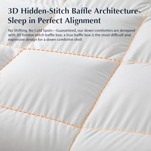 Pacific Coast Goose Feather Down Fiber Comforters Queen Size, Extra Fluffy White Duvet Insert, Ultra-Soft, Breathable, All Season Hotel Luxury Bedding Comforters, 8 Corner & Center Loops (90"x90") Pacific Coast