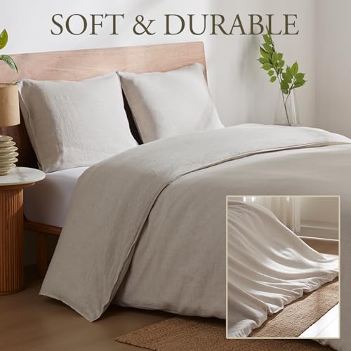 DAPU 100% Linen Duvet Cover Set 3PCs, Pure Natural French Flax Linen Duvet Cover King 90"x104" with Corner Ties and Zipper Closure, Soft Breathable Durable for Hot Sleepers (Natural Linen, King) DAPU