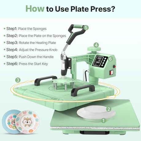 Slendor 8 in 1 Heat Press Machine 15x15 inch 360-Degree Swing Away Digital T Shirt Pressing Machine Multifunction Heat Transfer Sublimation Combo for T Shirts Mugs Hat Plate Cap, Green Slendor