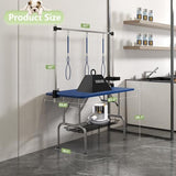 VFK 47'' Large Dog Grooming Table Stainless Steel Foldable Grooming Table for Dogs at Home Adjustable Height Arms Pet Station with Nooses, Mesh Tray, Tool Organizer VFK