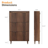 VINGLI Fluted Shoe Storage Cabinet for Entryway with 3 Flip Drawers, Narrow Shoe Organizer with Fluted Panel, Freestanding Wood Hidden Shoe Cabinet for Foyer, Hallway (Dark Walnut, 3 Flip Drawers) VINGLI