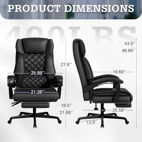 Furmax Massage Office Chair with Foot Rest 6 Points Vibration 400LBS Big and Tall Office Chair for Heavy People High Back Reclining Executive Computer Chair for Home Office Desk (Black) Furmax