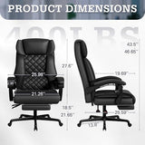 Furmax Massage Office Chair with Foot Rest 6 Points Vibration 400LBS Big and Tall Office Chair for Heavy People High Back Reclining Executive Computer Chair for Home Office Desk (Black) Furmax