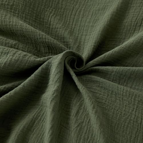 Bedsure 100% Muslin Cotton Duvet Cover King Size - Ultra-Soft, Breathable & Lightweight - Linen Like Gauze Comforter Cover Set with Button Closure and Corner Ties (Olive Green, King, 104"x90") Bedsure