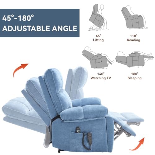 Trygoal Dual Motor Power Lift Recliner Chair, 8 Positions Vibration Massage Recliner Chair, Chenille Fabric Recliner with Cup Holder, Vibration Massage and Lumbar Heating for Adults and Elderly, Blue Trygoal