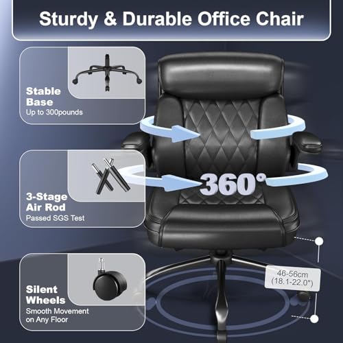 AnyGod Ergonomic Mid-Back Desk Chairs Comfy for Home Office with Flip-up Armrests, Lumbar Support, Adjustable Height and Swivel Rolling Wheels AnyGod