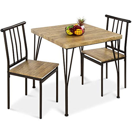 Best Choice Products 3-Piece Dining Set Modern Dining Table Set, Metal and Wood Square Dining Table for Kitchen, Dining Room, Dinette, Breakfast Nook w/ 2 Chairs - Brown Best Choice Products