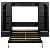 Merax Queen Size Murphy Platform Bed with Shelf, Side Cabinets, Drawers and LED, Black Merax