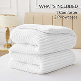 BEDELITE Fleece King Comforter Set -Super Soft & Warm Fluffy Bright White Bedding, Luxury Fuzzy Heavy Bed Set for Winter with 2 Pillow Cases BEDELITE