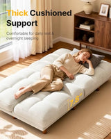 AMADA HOMEFURNISHING 65" Futon Sofa Bed, Convertible Futon Couch with Adjustable Backrest, Ergonomic Recliner Sleeper Sofa with Corduroy Fabric for Living Room, Office, Guest Room (White) AMADA HOMEFURNISHING