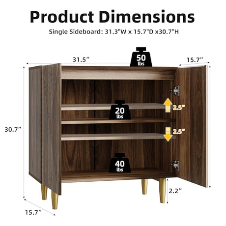 BREEZEHEAT Sideboard Buffet Cabinet with Storage, Fluted Accent Cabinet with 6 Doors, Mid Century Modern Console Table with Adjustable Shelves, Stylish Credenzas for Living Room or Entryway, Walnut BREEZEHEAT