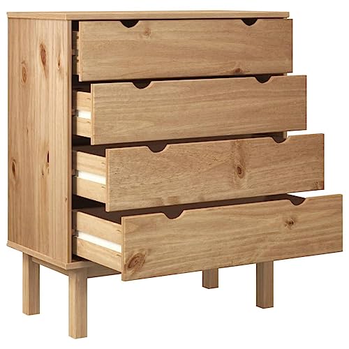 vidaXL OTTA Solid Pine Wood Drawer Cabinet with 4 Drawers, Scandinavian Style, Sturdy Wooden Frame, Spacious Storage, Decorative Top for Display - vidaXL