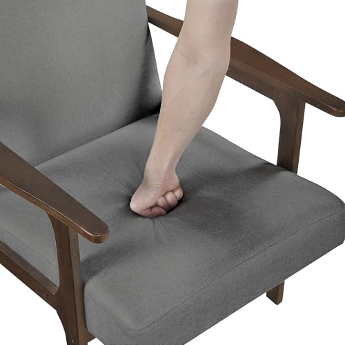 Lexicon Mid Century Modern Accent Chair, Upholstered Lounge Armchair, Single Sofa Seat, Brown Finish Solid Wood Framed Comfy Side Chairs for Living Room/Bedroom/Office/Waiting Area, Dark Gray Lexicon