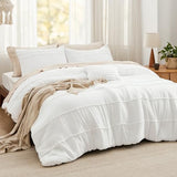 Bedsure Full Comforter Set - 4 Pieces Pinch Pleat Bed Set, White Boho Bedding for All Season, 1 Soft Comforter, 2 Pillowcases, 1 Decorative Pillow Bedsure