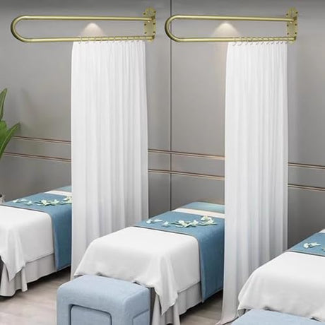 Iukar Privacy Partition Curtains,U-Shaped Rod Room Divider Curtains,Metal Support Wall Mounted Privacy Curtains with Flat Hooks for Fitting Room Beauty Salon Bedroom,7.54ft(White) lukar