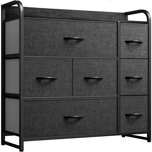 YITAHOME Dresser with 7 Drawers Storage Tower, Organizer Unit for Bedroom, Living Room, Hallway, Closets & Sturdy Steel Frame, Wooden Top & Easy Pull Fabric Bins - WoodArtSupply