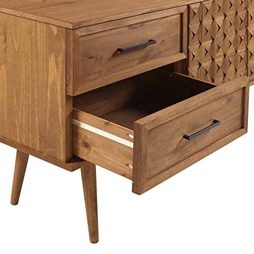 Walker Edison Deluca Boho Solid Wood 2 Door Sideboard with Prism Detail, 58 Inch, Caramel Walker Edison