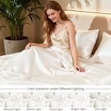 Love's cabin Full Size Satin Sheet Sets - 4 Piece Ivory Silky Sheet Set Full with Deep Pocket, Luxury Silk Feel Bed Sheets Full Bedding Set (1 Flat Sheet,1 Fitted Sheet,2 Pillow Cases) Love's cabin