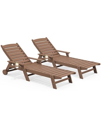SERWALL HDPE Chaise Lounge Set of 2 for Outdoor, Brown