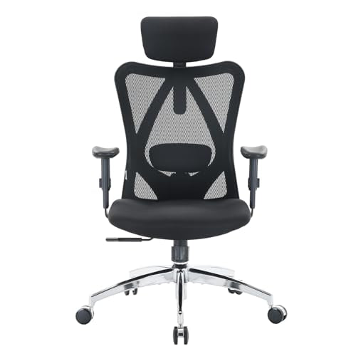 SIHOO M18 Ergonomic Office Chair, High Back Mesh Desk Chair with Adjustable Headrest & Lumbar Support, 330lbs Capacity Computer Chair with 2D Armrests & Wide Cushion, Tilt Lock, for Home Office-Black SIHOO