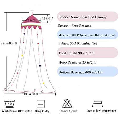 Nattey Bed Canopy with Lights for Girls,Gold Star Princess Crib Canopy Curtains,Extra Large Dome Mosquito Net Reading Nook Canopy for Kids Boys Twin Full Queen Size Bed,Fire Retardant Fabric Nattey