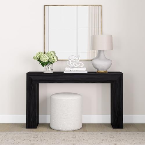 Plank+Beam Grand Console Table, 56 Inch Solid Wood Modern Sofa Table, Narrow Entryway Table for Hallway, Behind The Couch, Living Room, Foyer, Black Wirebrush Plank+Beam