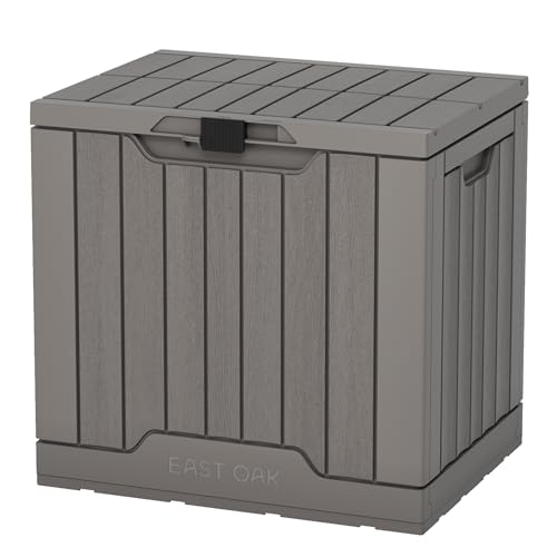 EAST OAK Outdoor Storage Box, 31 Gallon Deck Box Indoor and Outdoor Use, Waterproof Resin Storage Bin with Latch for Patio Cushions, Gardening Tools, Outdoor Toys, UV Resistant, Deep Grey - WoodArtSupply