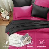 Anluoer King Comforter Set,Hot Pink&Black Bed in a Bag 7 Piece,Lightweight Bedding Set with Soft Down Alternative Fill,Bed Set Includes Comforter, Fitted Sheet, Flat Sheet,Pillowcases and Shams Anluoer