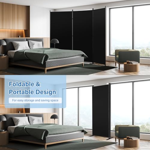 AKTOP Room Divider 3 Panel, Folding Fabric Wall Divider for Room Separation, Portable Room Partitions and Dividers 103"W x 70''H, Freestanding Privacy Screen for Office, Dorm, Studio, Classroom, Black AKTOP