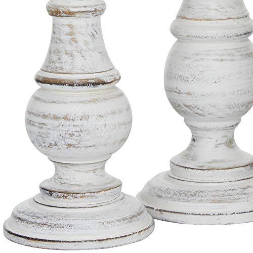 Deco 79 Mango Wood Decorative Candle Holder Turned Style Pillar Candle Stand, Set of 3 Candlestick Holder 10", 8", 6”H, White Deco 79