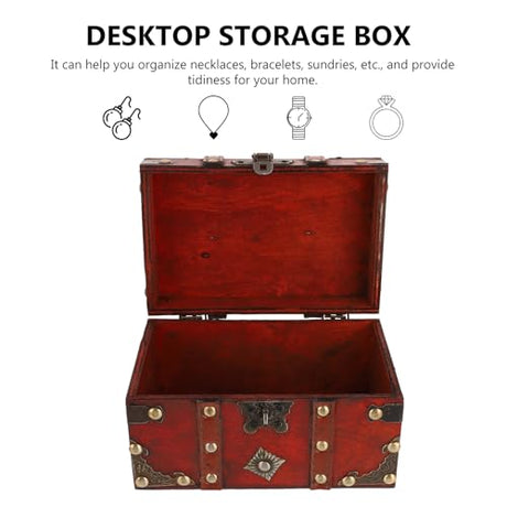 Wooden Vintage Treasure Chest Trinket Box, Decorative Wooden Storage Box Storage Trunk Handmade Pirate Treasure Chest with Lock Homoyoyo