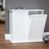 Household Essentials Tilt-Out Laundry Sorter Cabinet with Shutter Front, White, White Wood Shutter Household Essentials