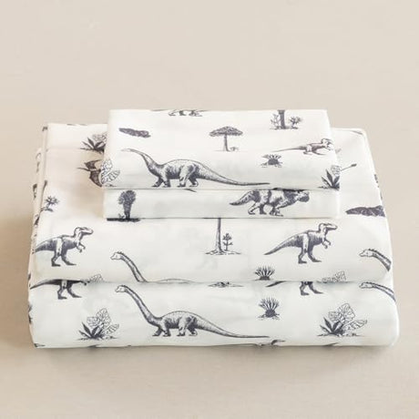 Jessrydo Full Sheet Set Kids Deep Pocket Full Sheets Soft Cute Bed Sheets 4 Pieces Full Bed Sheets Kids Boys Girls Dinosaur Pattern Printed Set with 1 Flat Sheet, 1 Fitted Sheet, 2 Pillowcases Jessrydo